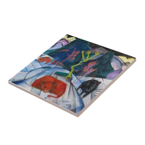 Franz Marc Bison in Winter red bison Ceramic Tile