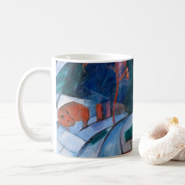 Franz Marc Bison in Winter (red bison) Coffee Mug (With Donut)