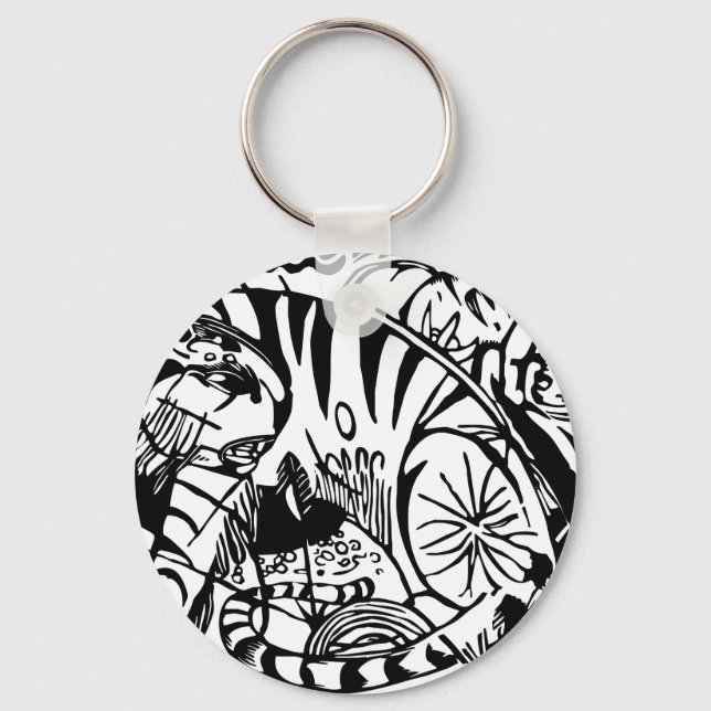 Franz Marc - Black and White Tiger - Abstract Art Keychain (Front)