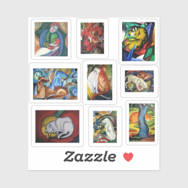 Franz Marc Cats and Dogs, Fine Art Paintings Sticker (Sheet)
