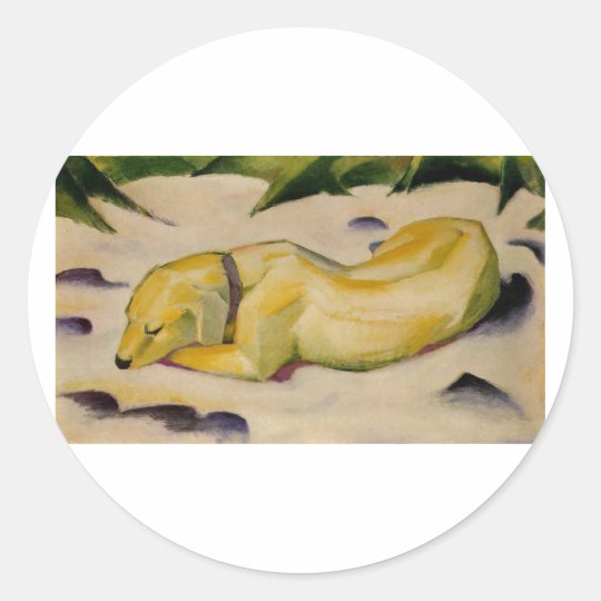 Franz Marc - Dog Lying in Snow 1910-11 Puppy White Classic Round Sticker