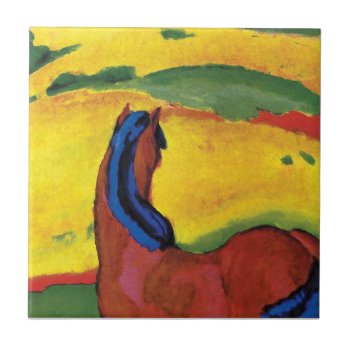 Franz Marc - Horse In A Landscape Painting Ceramic Tile by ArtLoversCafe at Zazzle