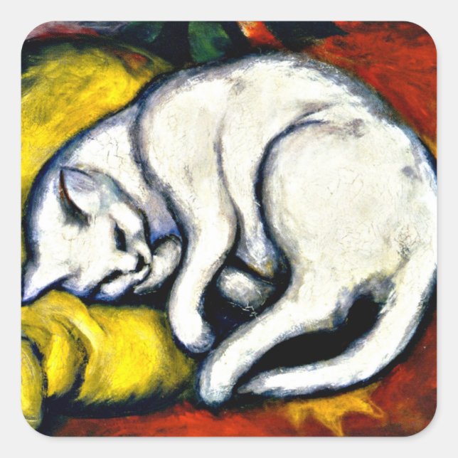 Franz Marc - The White Cat, fine art painting Square Sticker (Front)