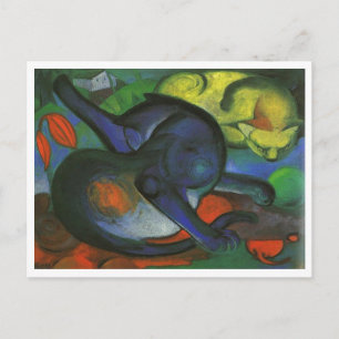 Franz Marc - Two Cats Blue & Yellow 1912 kitty oil Postcard