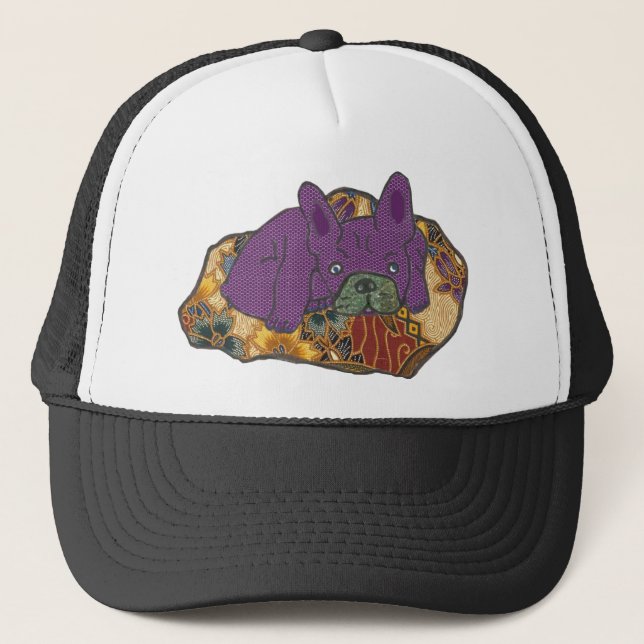 Französische Bulldogge auf Kissen Trucker Hat (Front)