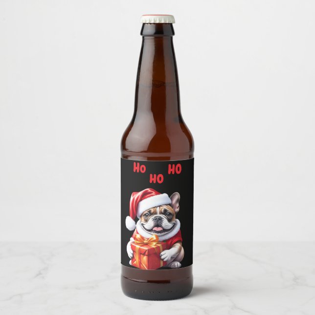 Französische Bulldogge mit Geschenk Weihnachten Beer Bottle Label (Front)