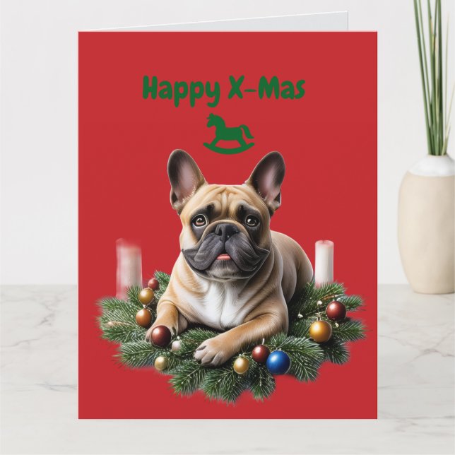 Französische Bulldogge Weihnachten Weihnachtskranz Card (Front)