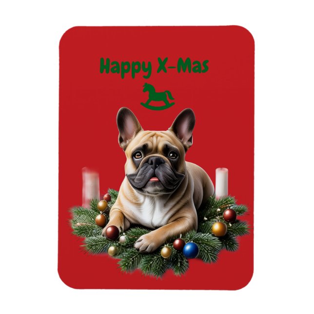 Französische Bulldogge Weihnachten Weihnachtskranz Magnet (Vertical)