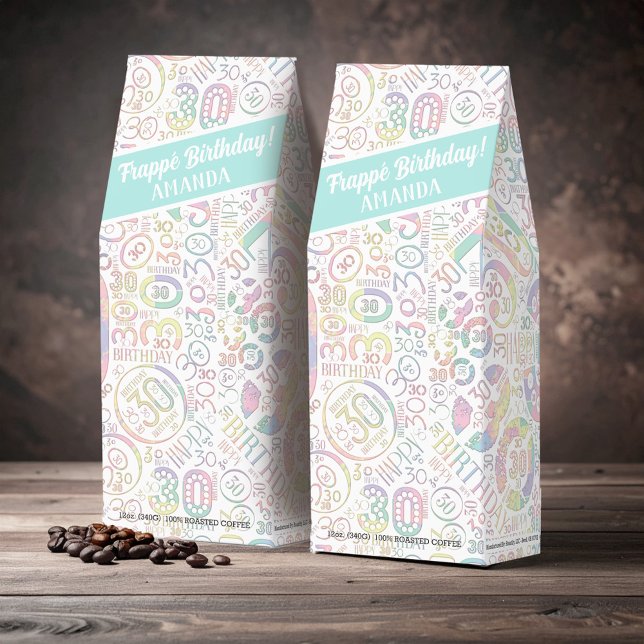 Frappé Birthday Age 30 Word Cloud Pastels ID270 Roasted Coffee (Creator Uploaded)