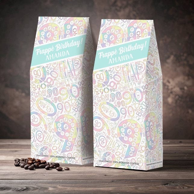 Frappé Birthday Age 90 Word Cloud Pastels ID270 Roasted Coffee (Creator Uploaded)