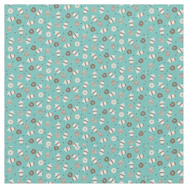 Frappuccino Coffee Sprinkled Donut Pattern Fabric (Close Up)