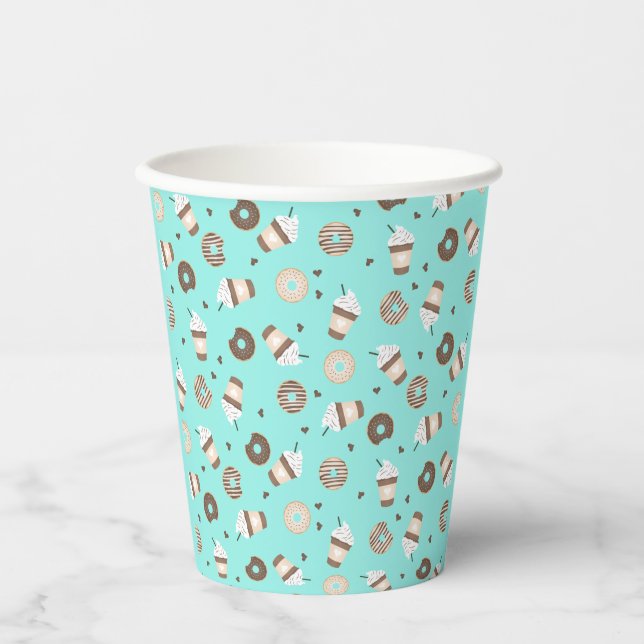 Frappuccino Coffee Sprinkled Donut Pattern Paper Cups (Front)
