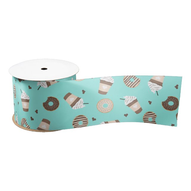 Frappuccino Coffee Sprinkled Donut Pattern Satin Ribbon (Spool)
