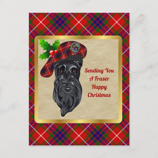 Fraser Clan Badge & Tartan Christmas Postcard (Front)