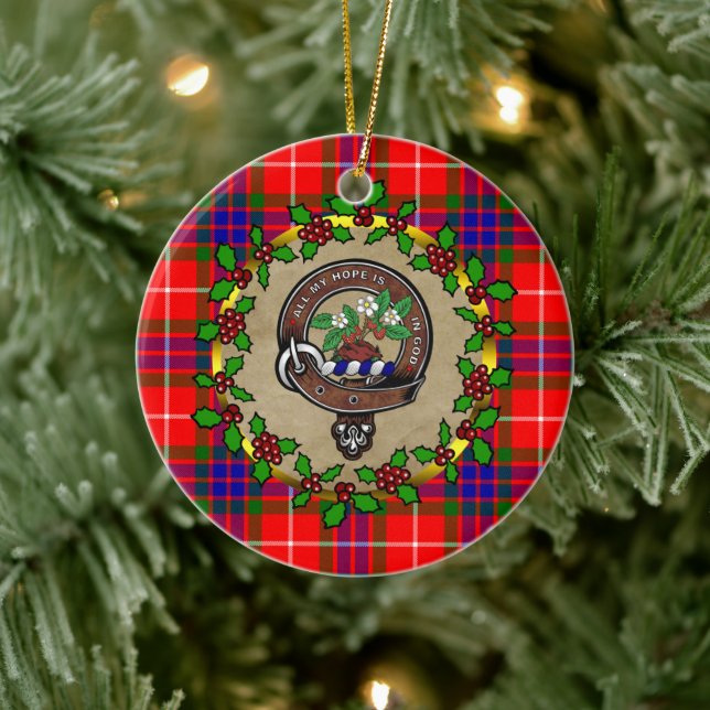 Fraser Clan Badge & Tartan Personalized Xmas  Ceramic Ornament (Tree)