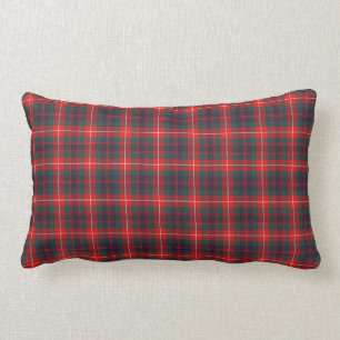 Fraser Clan Bright Red and Navy Blue Modern Tartan Lumbar Pillow