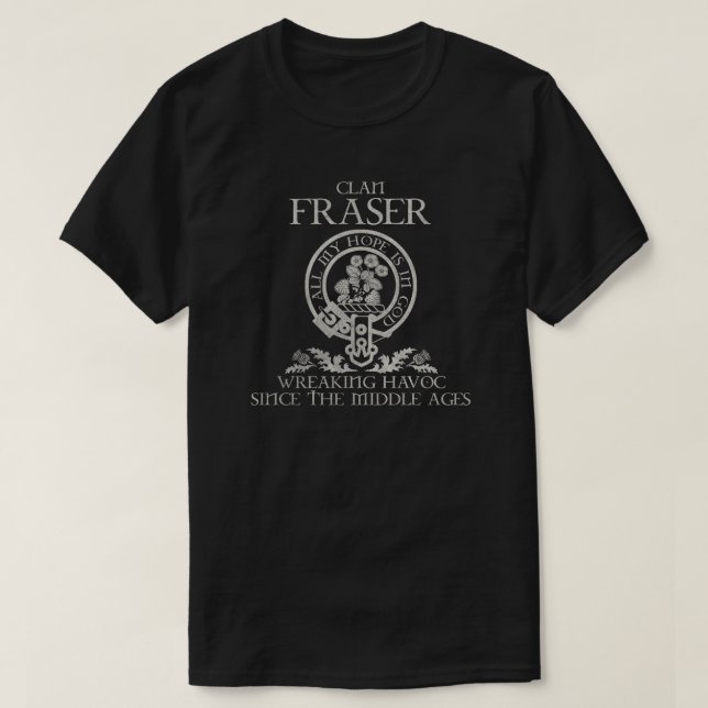 Fraser Clan crest Scottish surname tartan Thistle T-Shirt (Design Front)