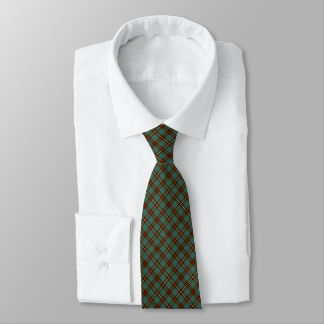 Fraser Clan Hunting Tartan Brown and Green Plaid Neck Tie (Tied)