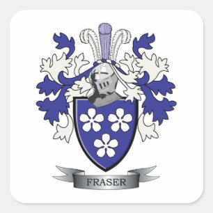 Fraser Family Crest Coat of Arms Square Sticker