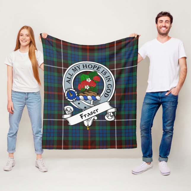Fraser Hunting Ancient Clan Badge Tartan Plaid Fleece Blanket (In Situ)