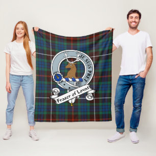 Fraser Hunting Ancient Of Lovat Clan Badge Tartan Fleece Blanket