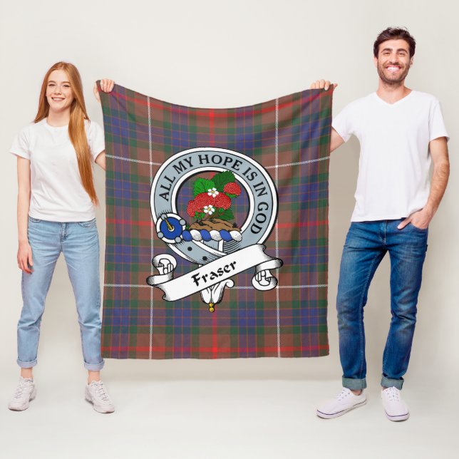 Fraser Hunting Modern Clan Badge Tartan Plaid Fleece Blanket (In Situ)