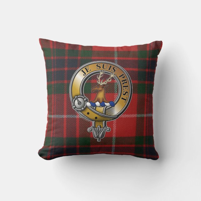 Fraser Lovat Tartan & Badge Throw Pillow (Front)