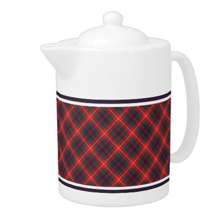 Fraser Of Lovat Red And Navy Blue Scottish Tartan Teapot