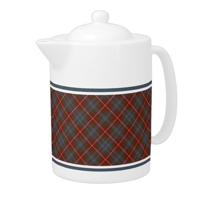 Fraser of Lovat Reproduction Tartan Dark Red Plaid Teapot (Right)