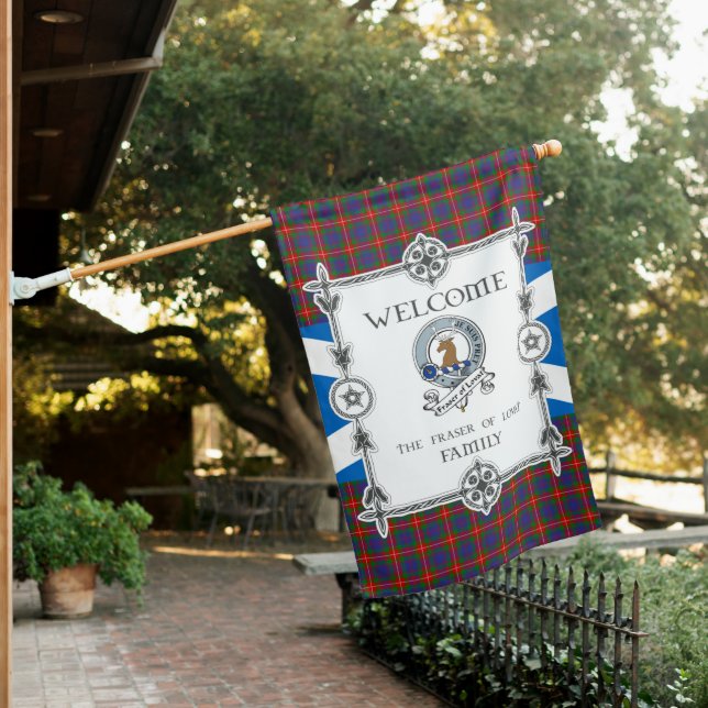 Fraser Of Lovat Tartan Garden Flag - Clan Badge Ta (In SItu)