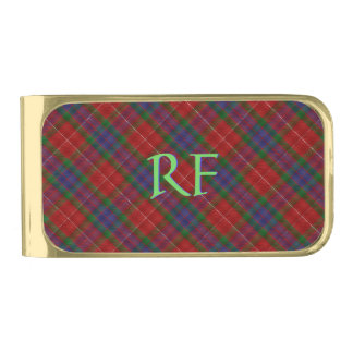 Fraser Official Tartan with monogram / initials Gold Finish Money Clip
