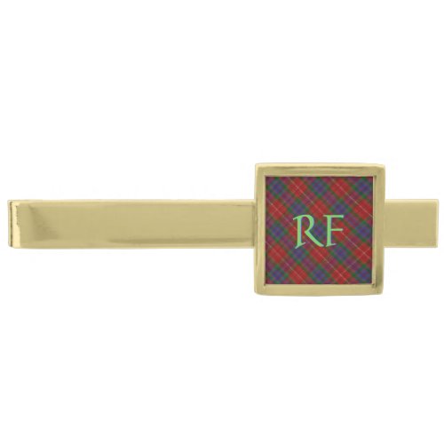 Fraser Official Tartan with monogram  initials Gold Finish Tie Bar