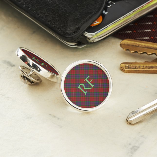 Fraser Official Tartan with monogram / initials Lapel Pin (In Situ)