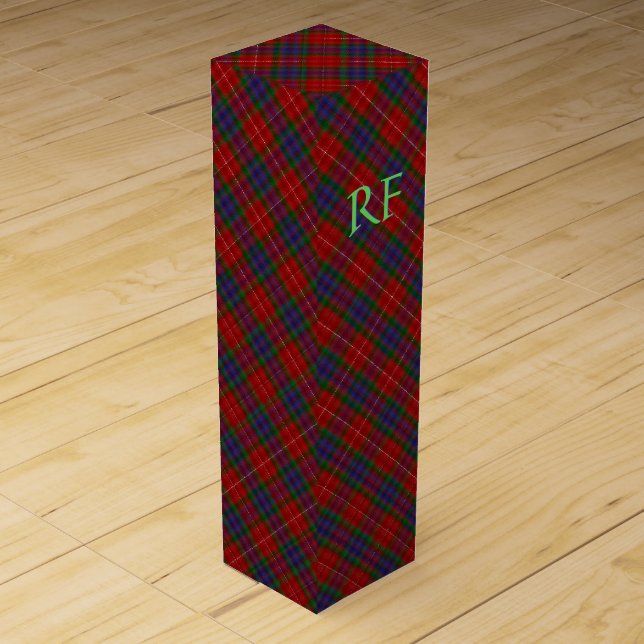 Fraser Official Tartan with monogram / initials Wine Box (Front)