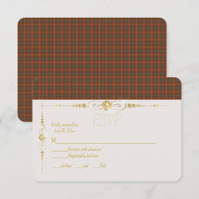 Fraser Red Weathered Original Scottish Tartan RSVP Card (Front/Back)