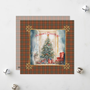 Fraser Red Weathered Scottish Tartan Christmas Holiday Card