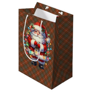 Fraser Red Weathered Scottish Tartan Christmas Medium Gift Bag