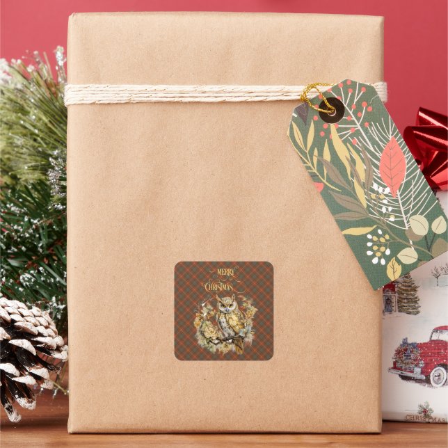 Fraser Red Weathered Scottish Tartan Christmas Square Sticker (Holiday)