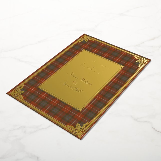 Fraser Red Weathered Tartan Gold Foil Invitation (Rotated)