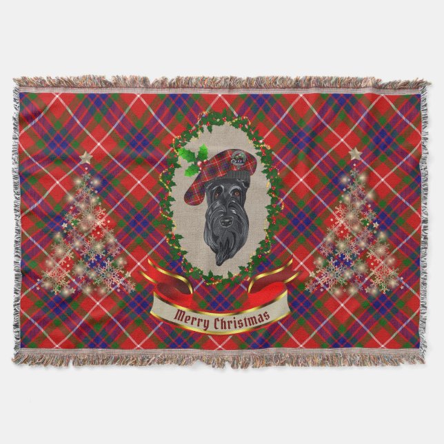 Fraser Scottie Dog Christmas Throw Blanket (Front)