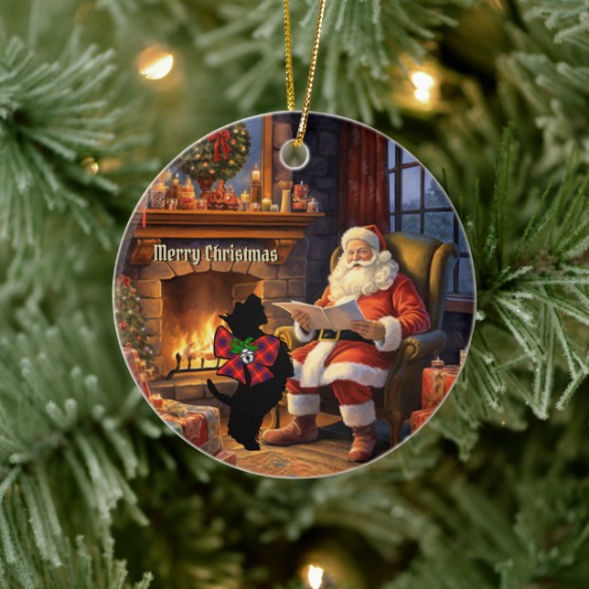 Fraser Scottie Dog & Santa Personalized Xmas Ceramic Ornament (Tree)
