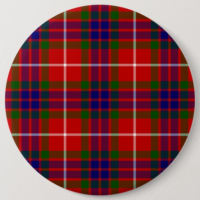 Fraser tartan red green blue purple plaid button (Front)
