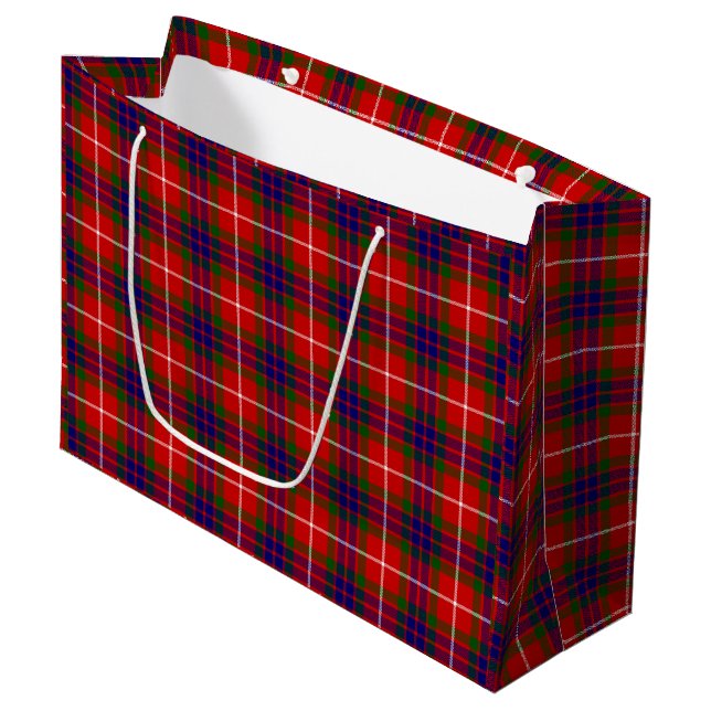 Fraser tartan red green blue purple plaid large gift bag (Front Angled)