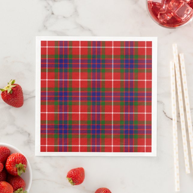 Fraser tartan red green blue purple plaid paper dinner napkins (Insitu)