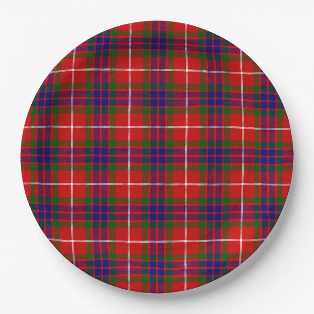 Fraser tartan red green blue purple plaid paper plates (Front)