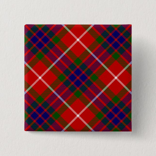 Fraser tartan red green blue purple plaid pinback button (Front)