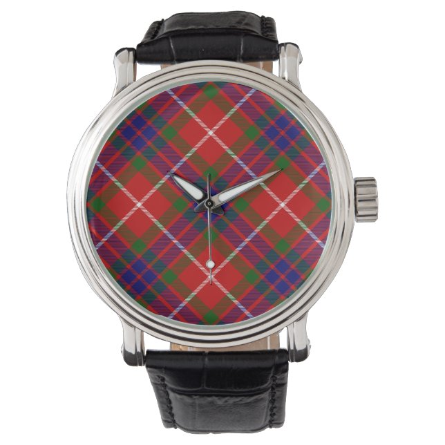 Fraser tartan red green blue purple plaid watch (Front)