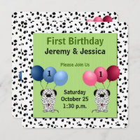 Fraternal Twins 1st Birthday Party with Green Invitation