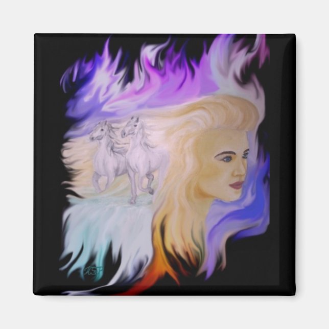 Frau mit Pferd Magnet (Front)