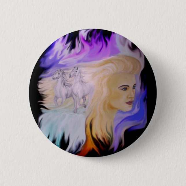 Frau mit Pferd Pinback Button (Front)